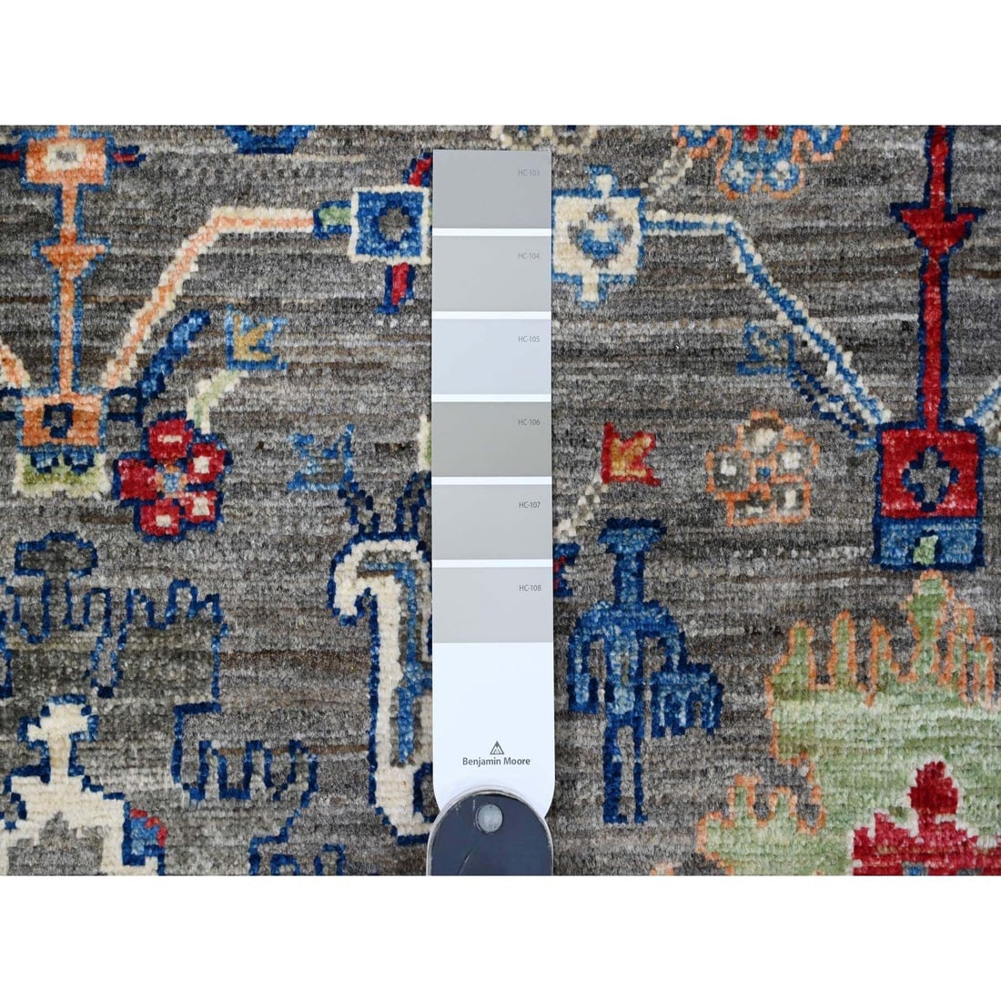 Gray Aryana Mahal Design Hand Knotted Wide Runner Oriental Rug - 3