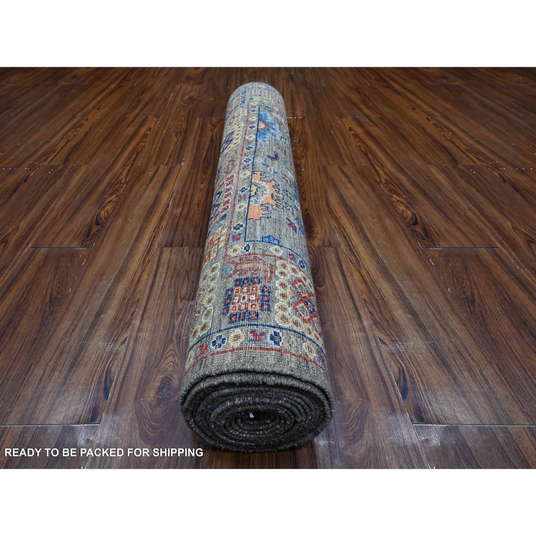 Gray Aryana Mahal Design Hand Knotted Wide Runner Oriental Rug - 4