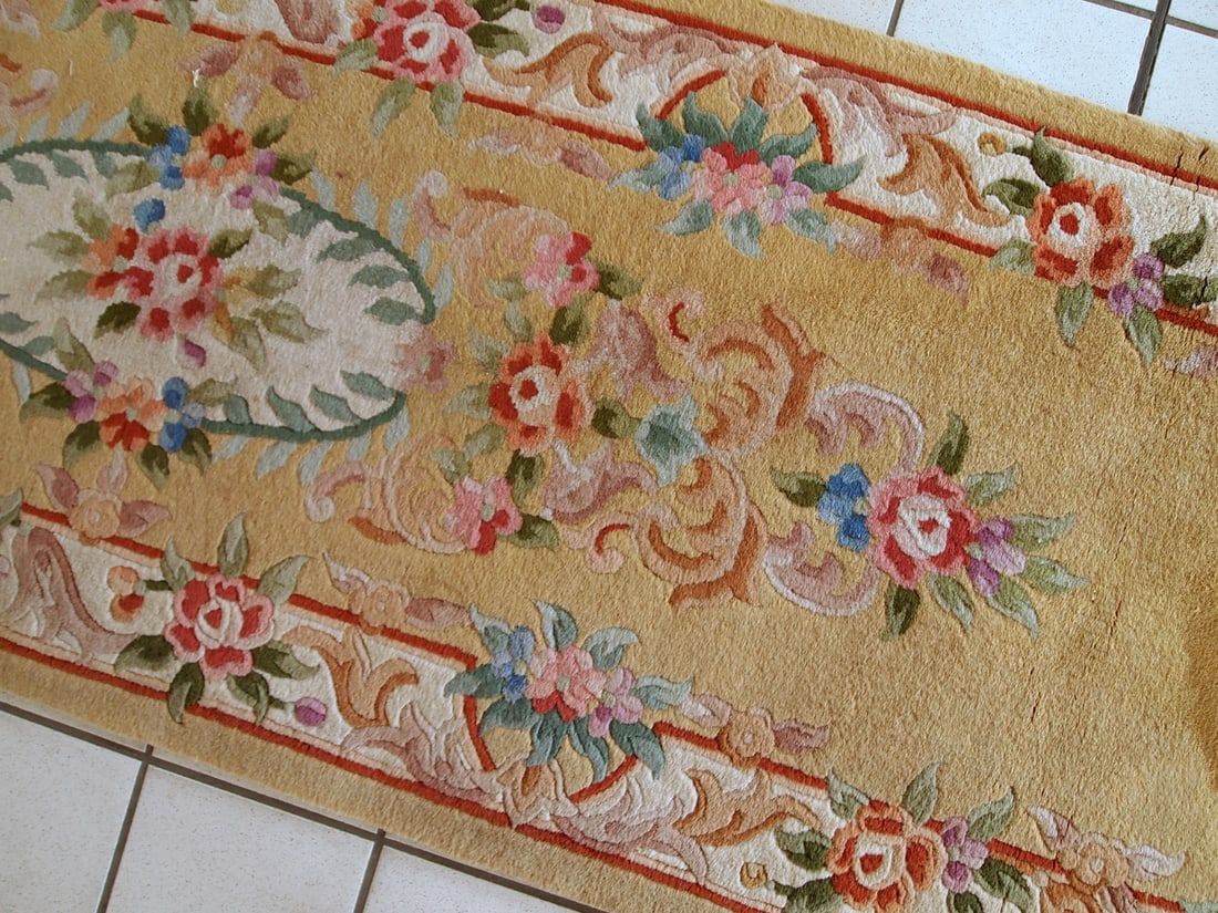 Handmade vintage Art Deco Chinese runner 2.3' x 9.9' (70cm x 303cm) 1970s - 6