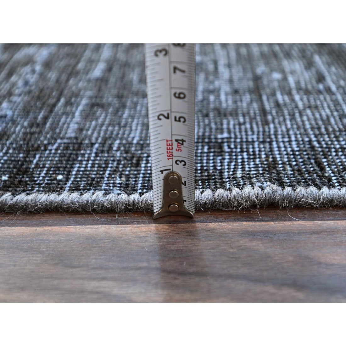 Vulcan Black Hand Knotted Tebraz Evenly Worn Shiny Wool Oriental Rug - 10