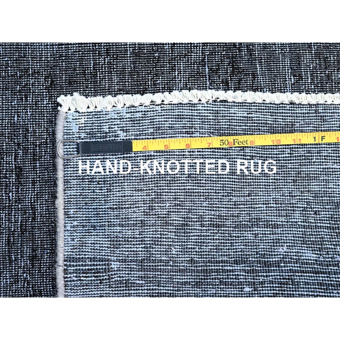 Vulcan Black Hand Knotted Tebraz Evenly Worn Shiny Wool Oriental Rug - 11