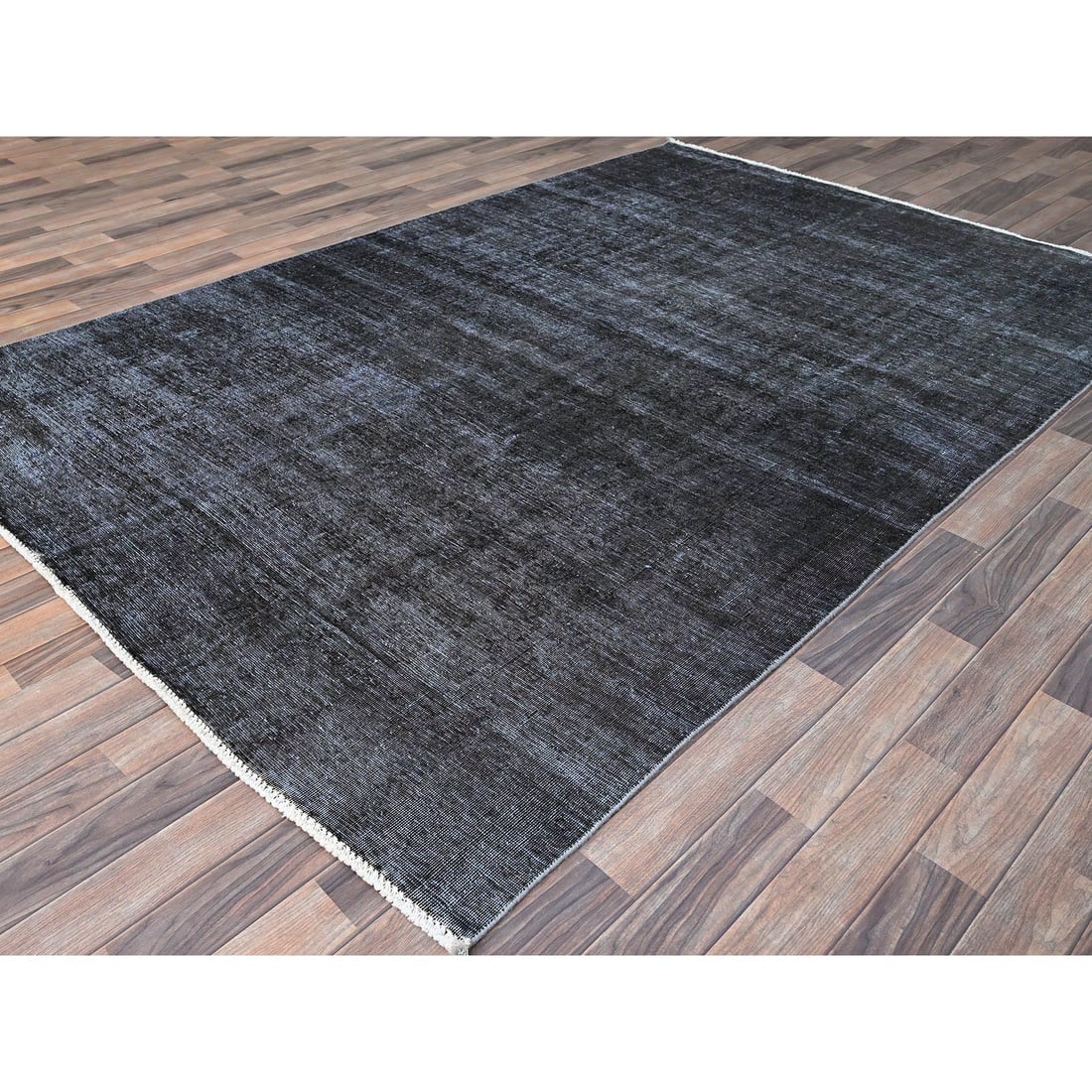 Vulcan Black Hand Knotted Tebraz Evenly Worn Shiny Wool Oriental Rug - 3