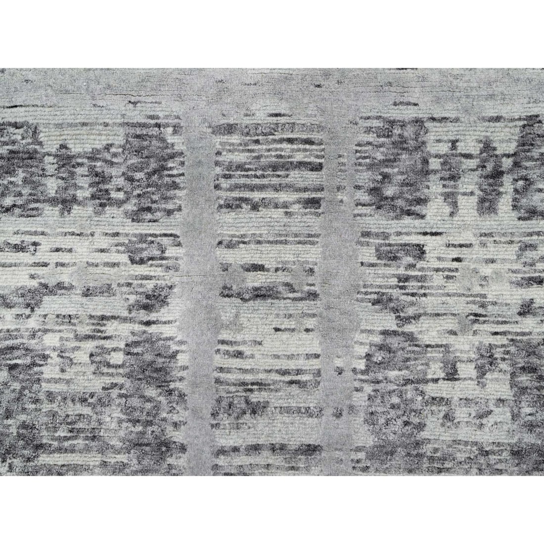 Ash Gray, Undyed Natural Wool, Modern Design, Hand Knotted, Runner Rug - 5