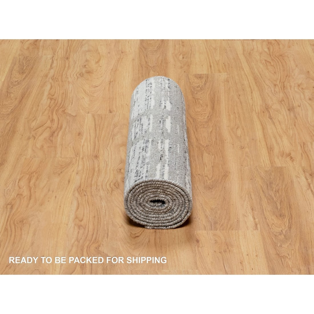 Ash Gray, Undyed Natural Wool, Modern Design, Hand Knotted, Runner Rug - 6