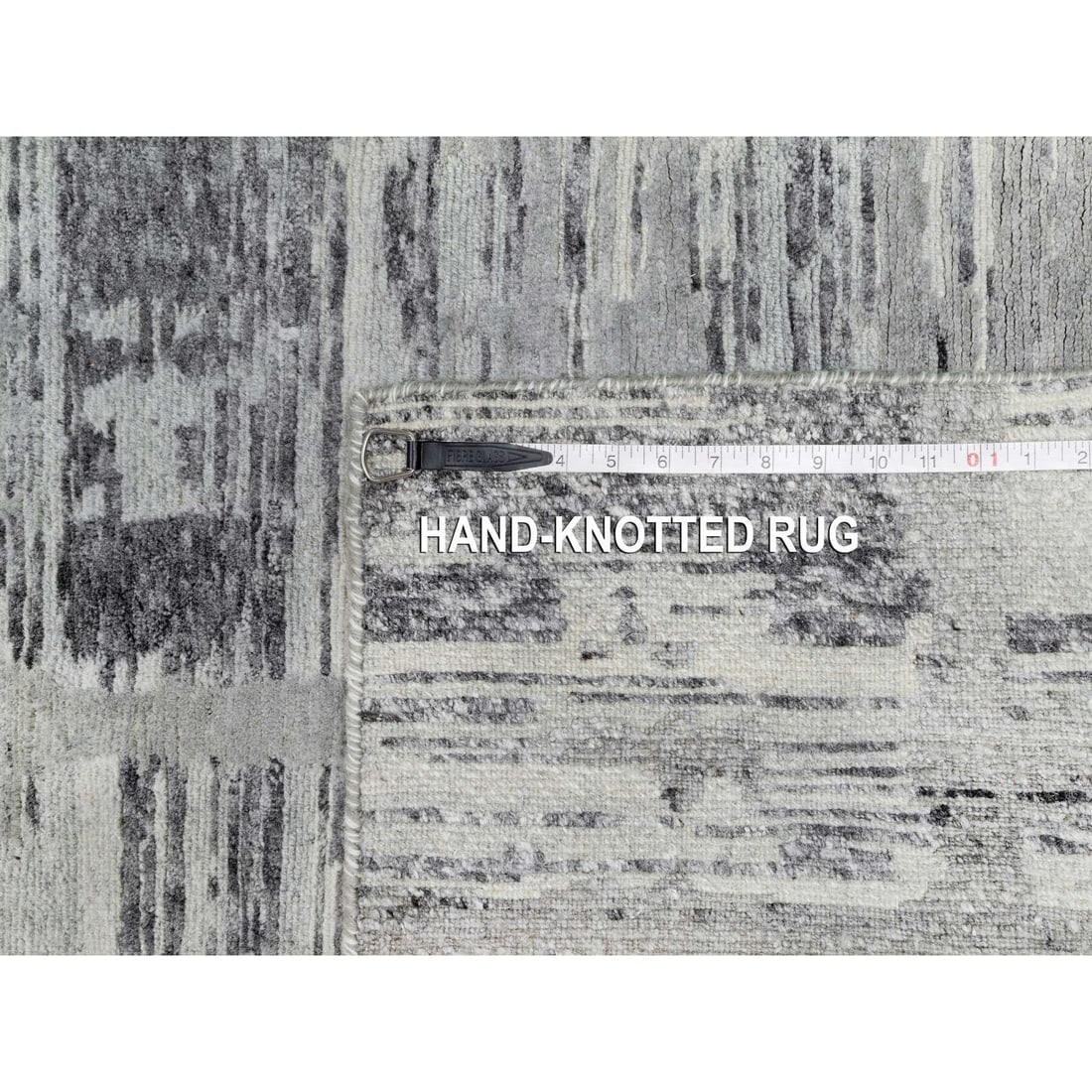 Ash Gray, Undyed Natural Wool, Modern Design, Hand Knotted, Runner Rug - 8