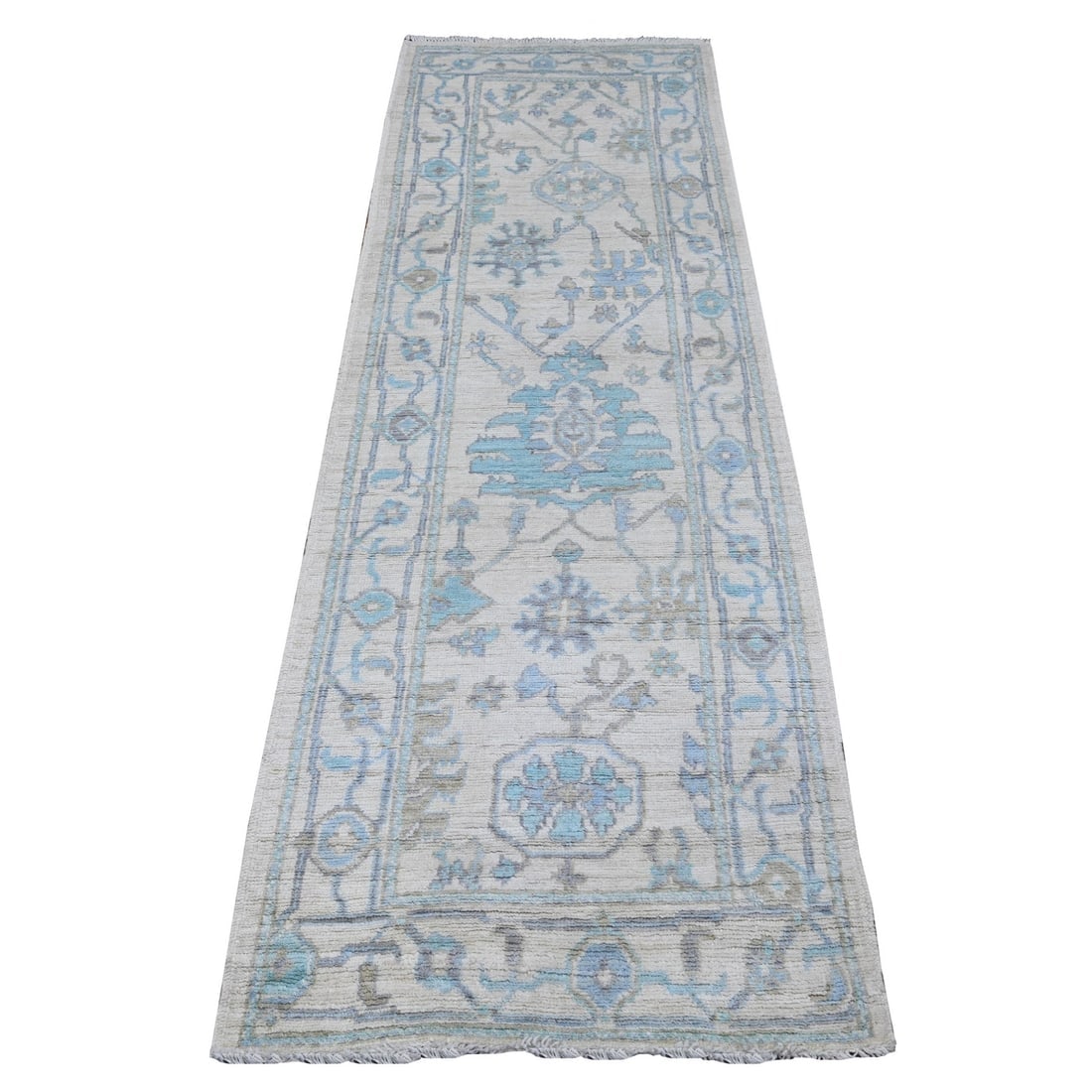 Wisp White Rural Flower Design Angora Oushak Oriental Runner Rug: Title: Wisp White Rural Flower Design Angora Oushak Oriental Runner RugDescription: This is a truly genuine one-of-a-kind. It has been Knotted for months and months in the centuries-old weaving