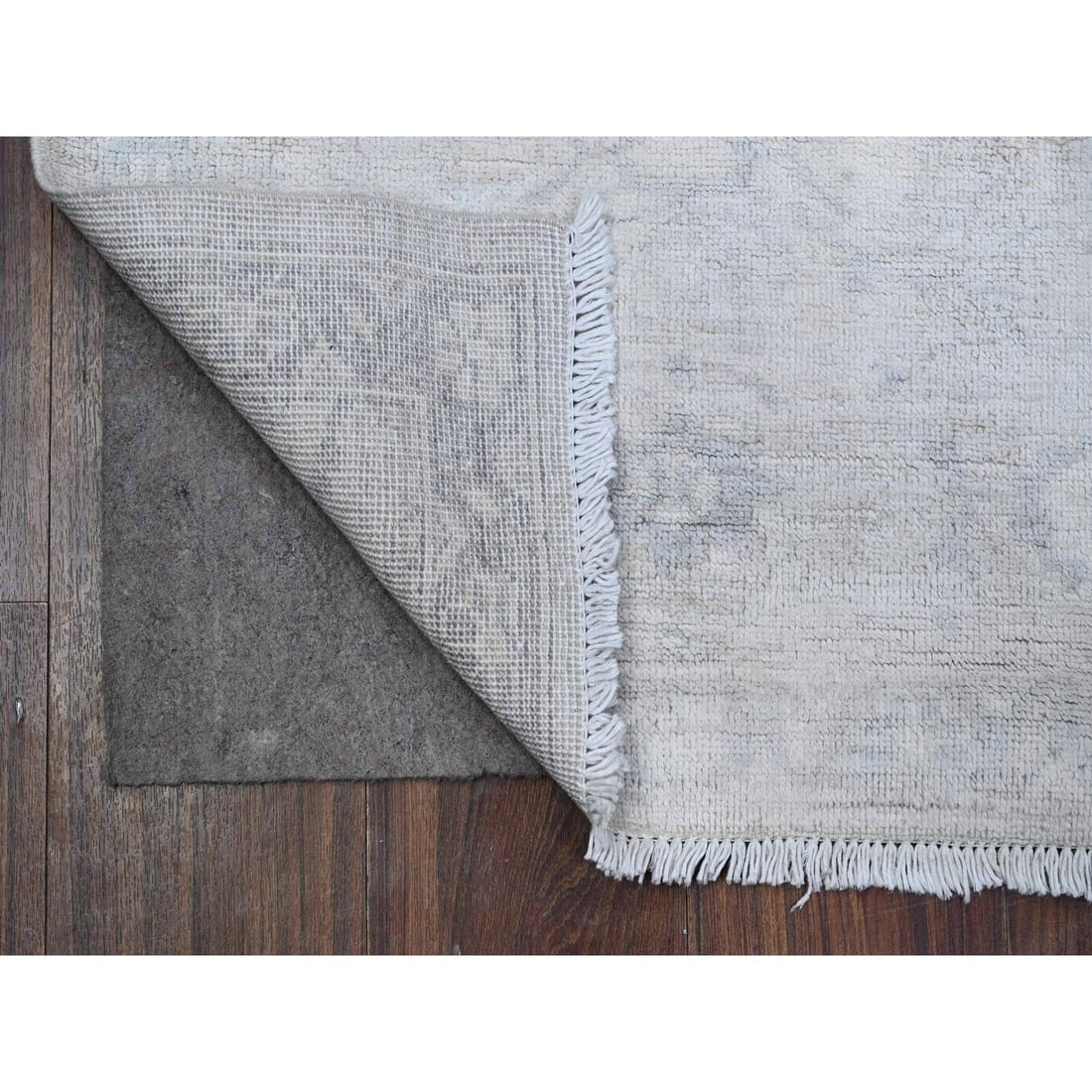 Ivory Hand Knotted White Wash Peshawar Soft Wool Mat Oriental Rug - 2