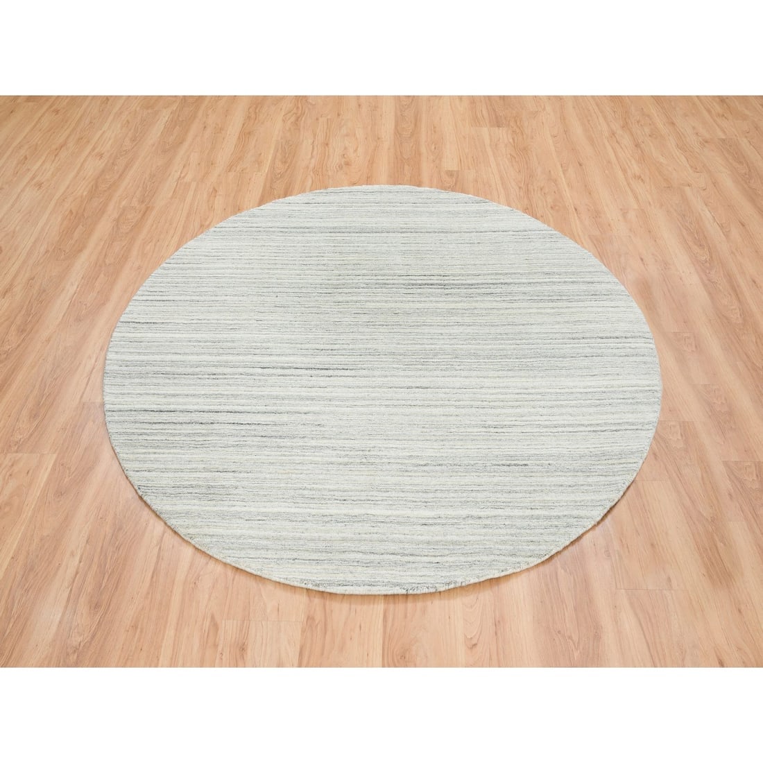 Ivory, Hand Loomed, Undyed Natural Wool Modern Design Round Rug - 2