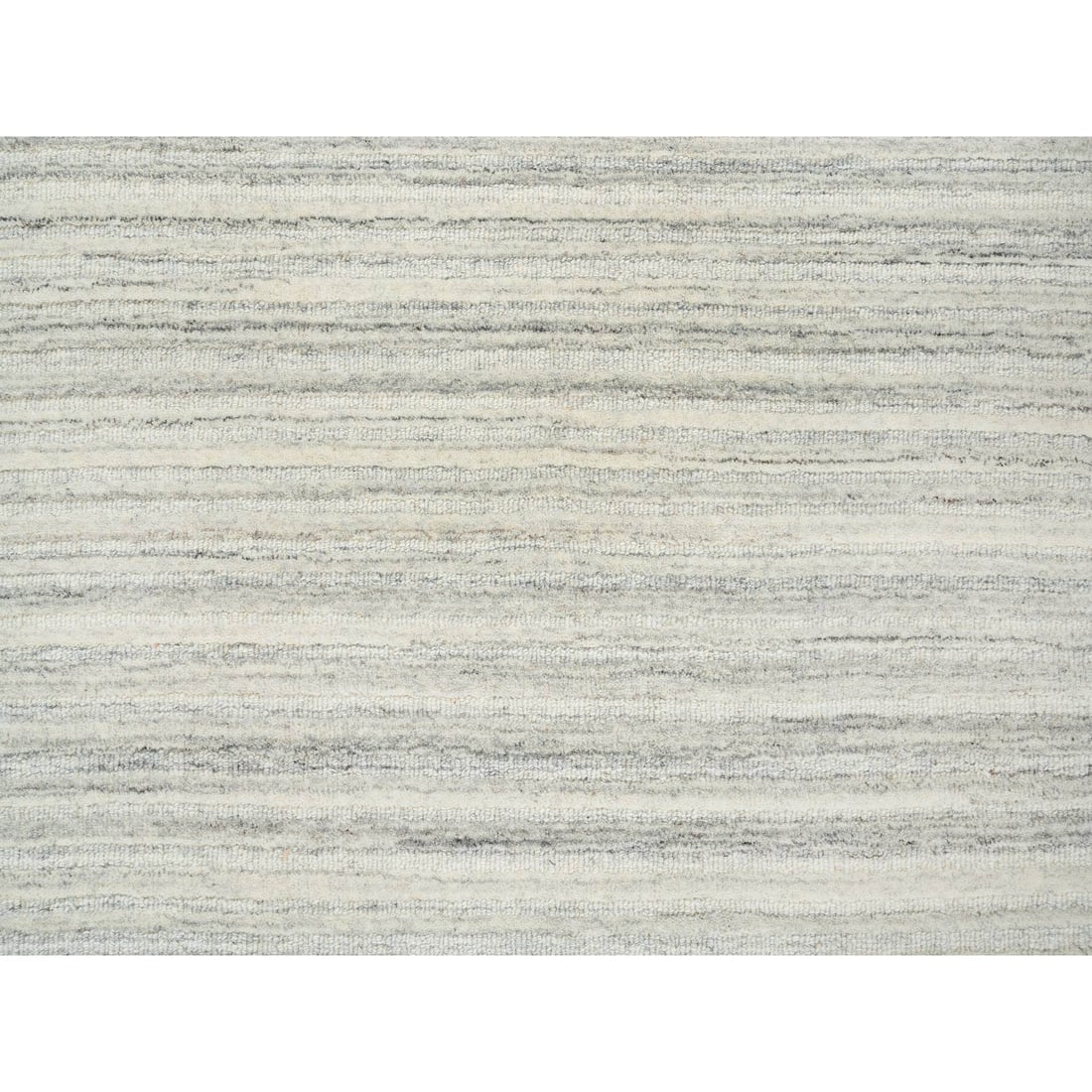 Ivory, Hand Loomed, Undyed Natural Wool Modern Design Round Rug - 5