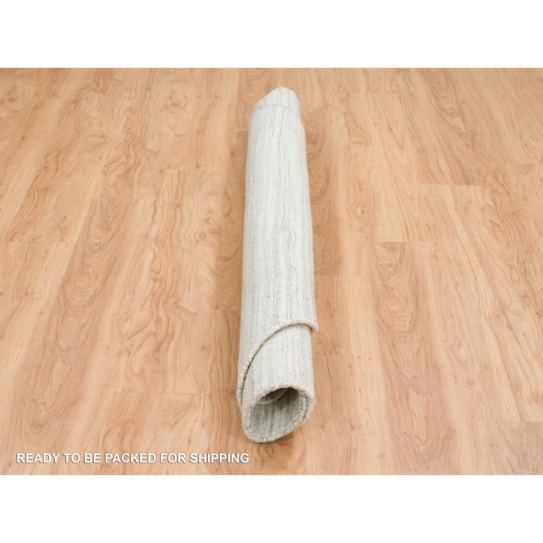 Ivory, Hand Loomed, Undyed Natural Wool Modern Design Round Rug - 6