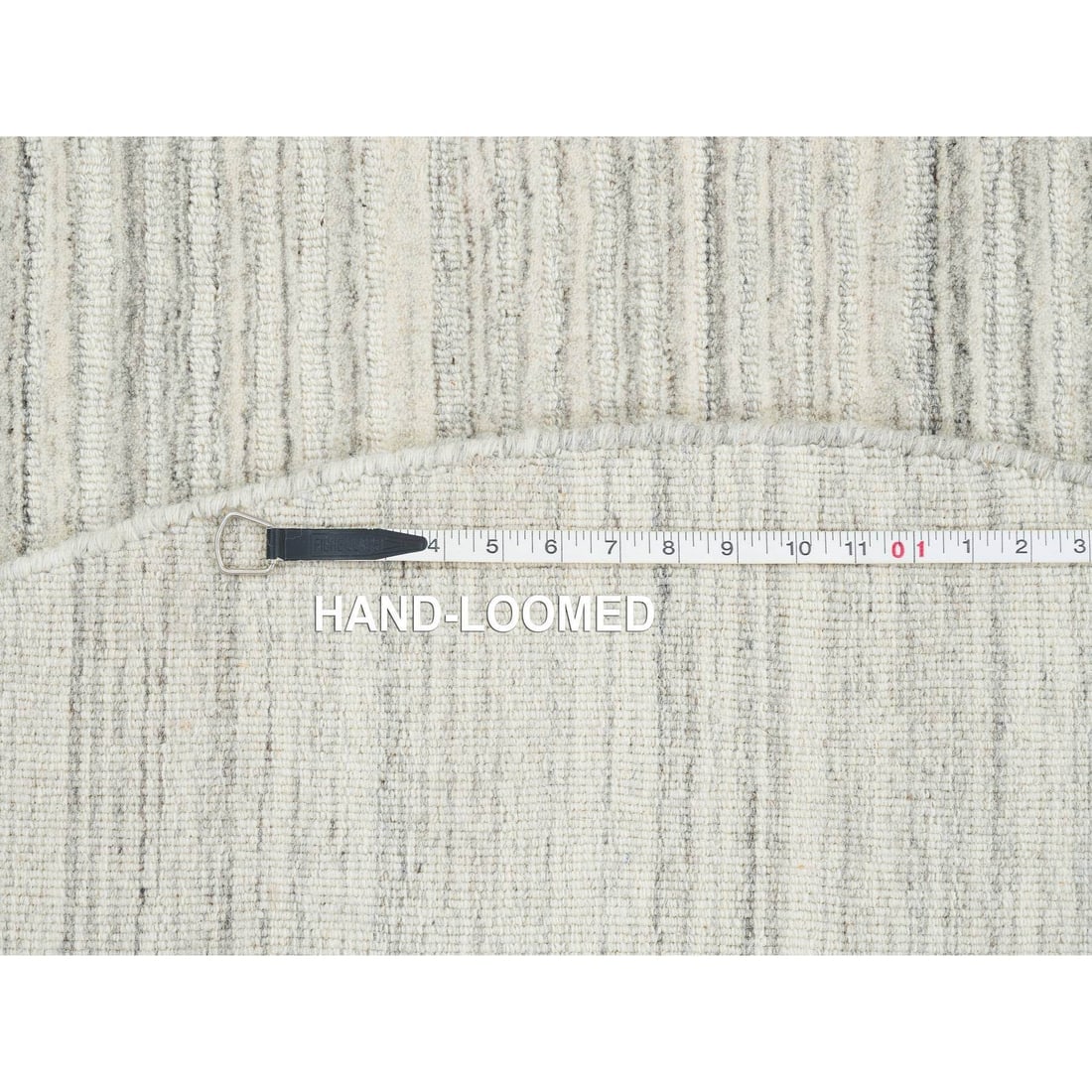 Ivory, Hand Loomed, Undyed Natural Wool Modern Design Round Rug - 8