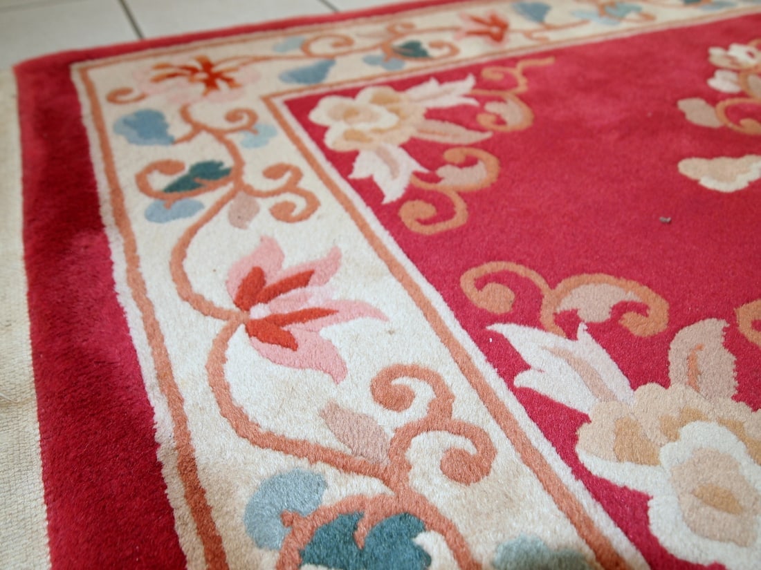 Handmade vintage Art Deco Chinese rug 2.5' x 4.5' ( 77cm x 139cm ) 1970s - 12