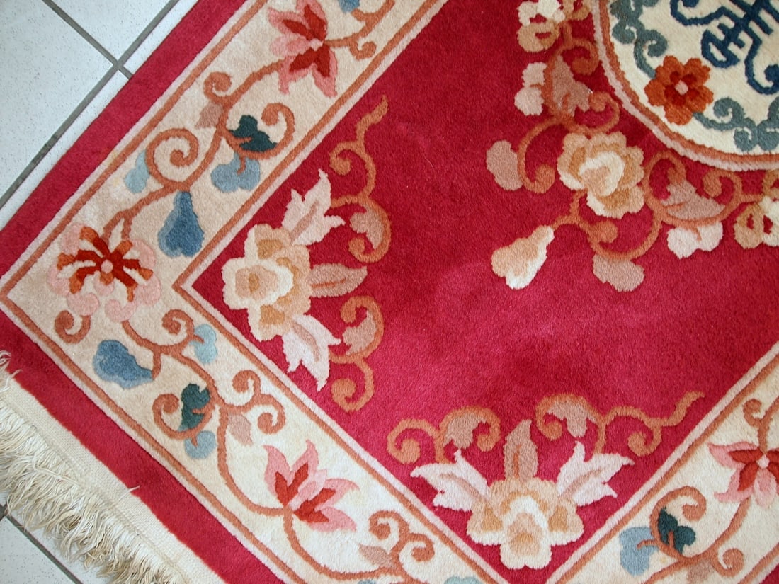 Handmade vintage Art Deco Chinese rug 2.5' x 4.5' ( 77cm x 139cm ) 1970s - 6