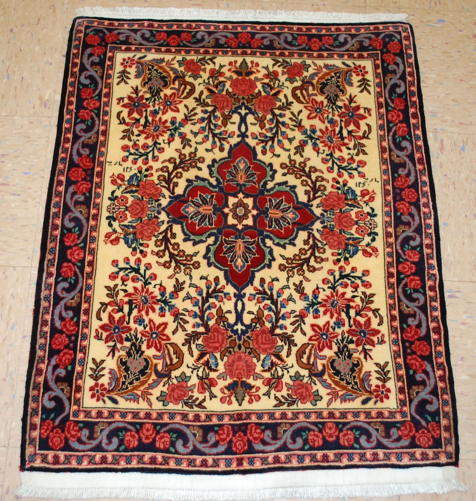 Persian BEJAR RUG 2'4" x 2'10": Title:Persian BEJAR RUG 2'4" x 2'10" Description:OLD, ANTIQUE PREMIUM MASTER PIECE FINE AUTHENTIC HAND KNOTTED Persian BIJAR RUG with KORK WOOL and HIGH KPSI..............Super detailed pattern incorp