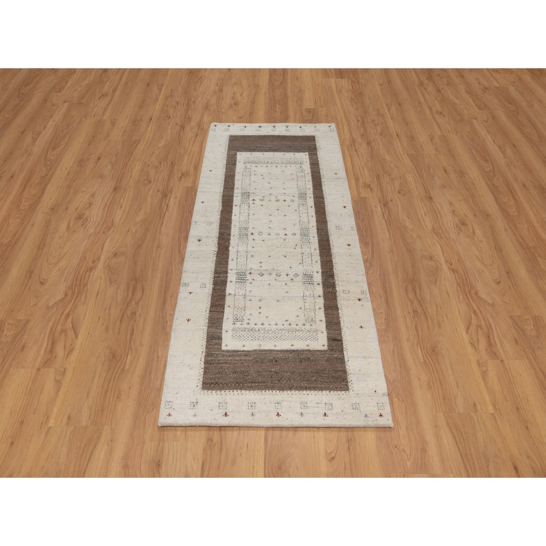 Ivory Modern Striae Design Lori Buft Hand Knotted Pure Wool Runner Rug - 2