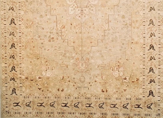 Hand Knotted Indo-Persian Beige Wool Oriental Area Rug Carpet 12'1" x 17'9" - 2