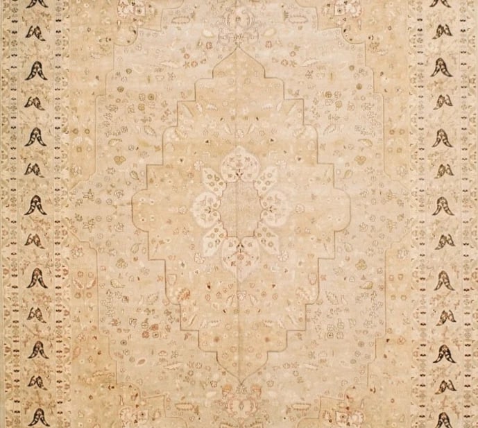 Hand Knotted Indo-Persian Beige Wool Oriental Area Rug Carpet 12'1" x 17'9" - 3