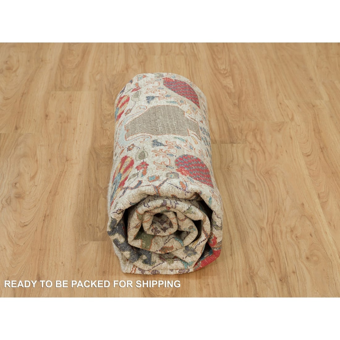 Old Lace White Hand Knotted Silk and Wool Tebraz Vase Round Rug - 9