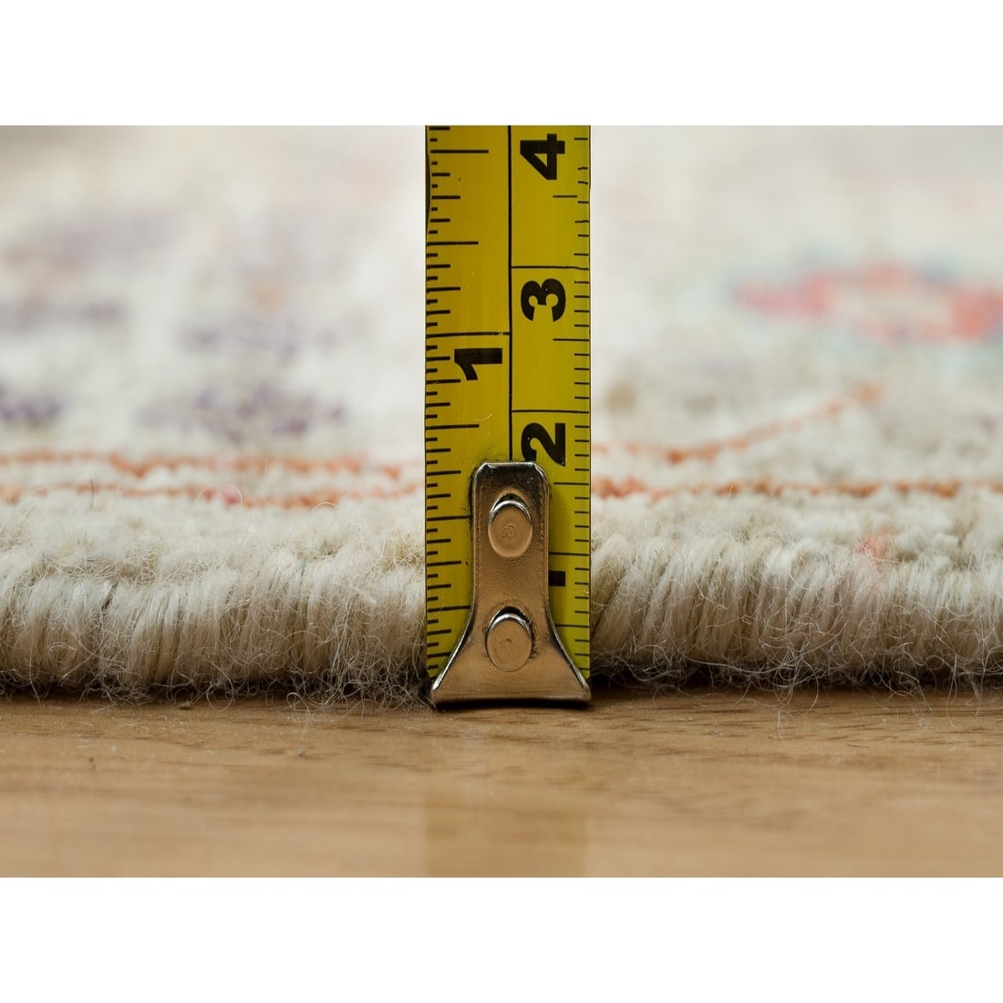 Old Lace White Hand Knotted Silk and Wool Tebraz Vase Round Rug - 10