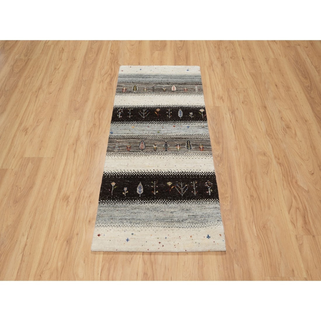 White, Modern, Lori Buft Gabbeh 100% Wool Hand Knotted Runner Rug - 2
