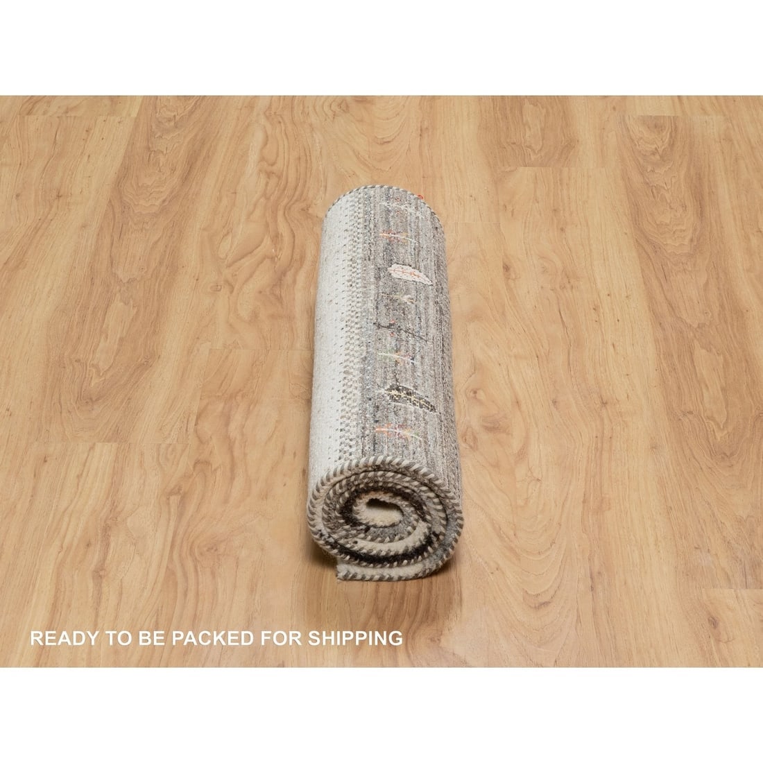 White, Modern, Lori Buft Gabbeh 100% Wool Hand Knotted Runner Rug - 6