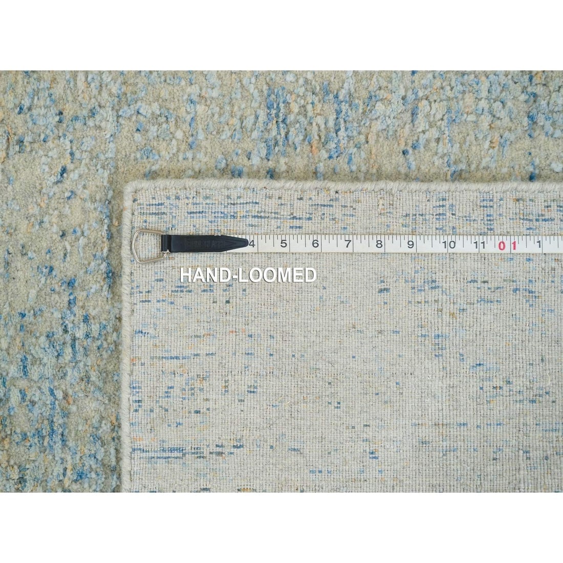 Gray Modern Jacquard Hand Loomed Wool and Silk Runner Oriental Rug - 8