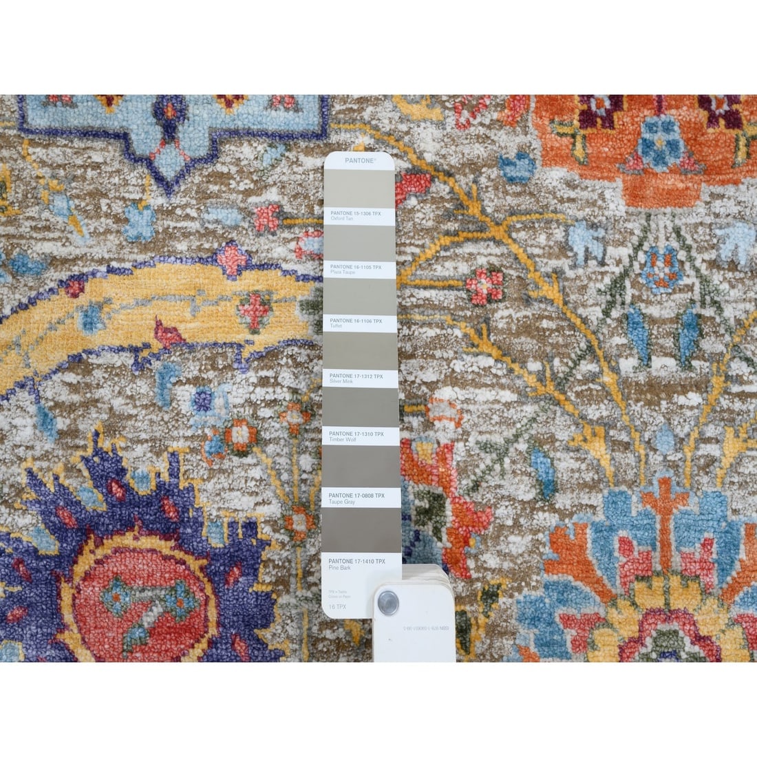 Silk With Wool Hand Knotted Tan Sickle Leaf Design Wide Runner Rug - 4