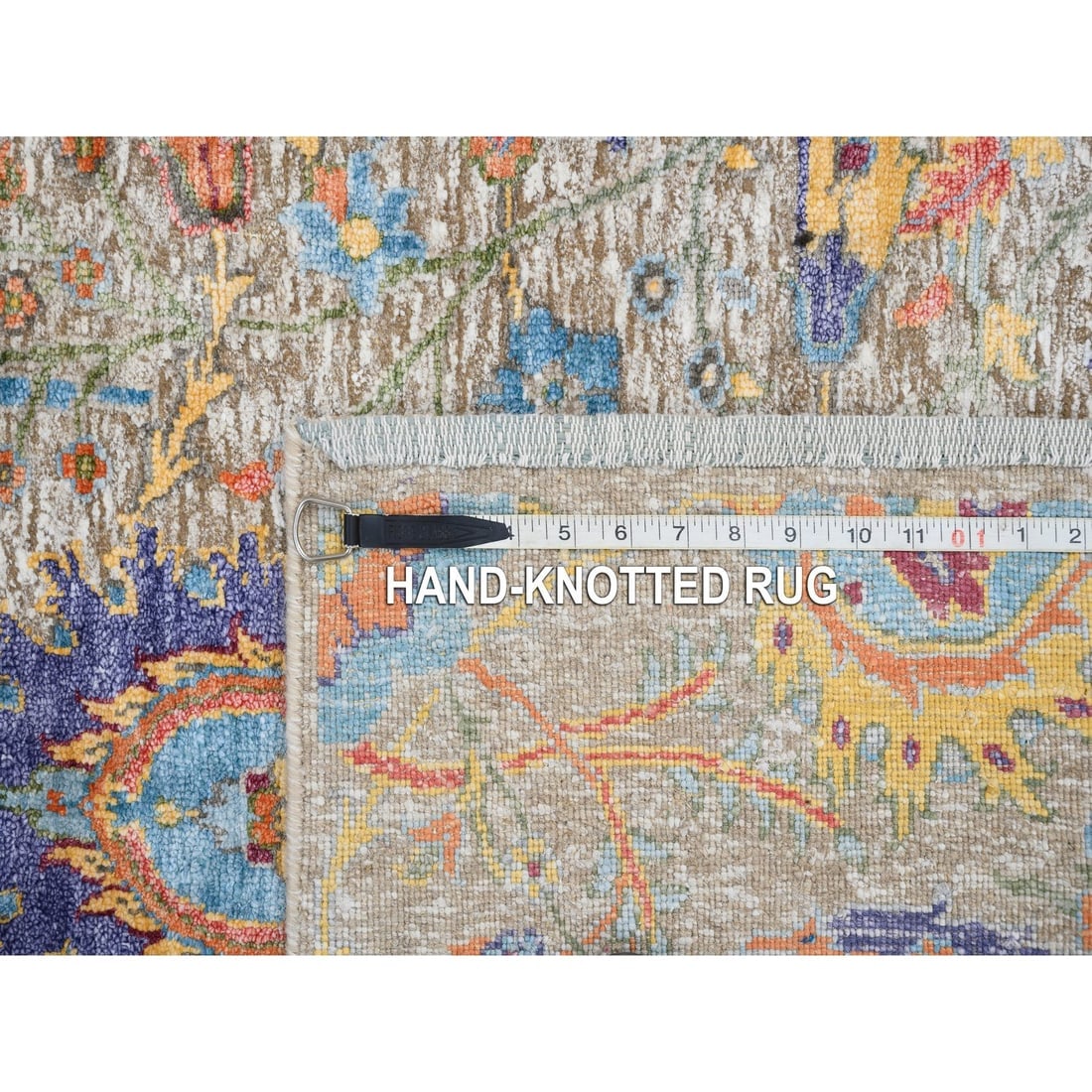 Silk With Wool Hand Knotted Tan Sickle Leaf Design Wide Runner Rug - 8