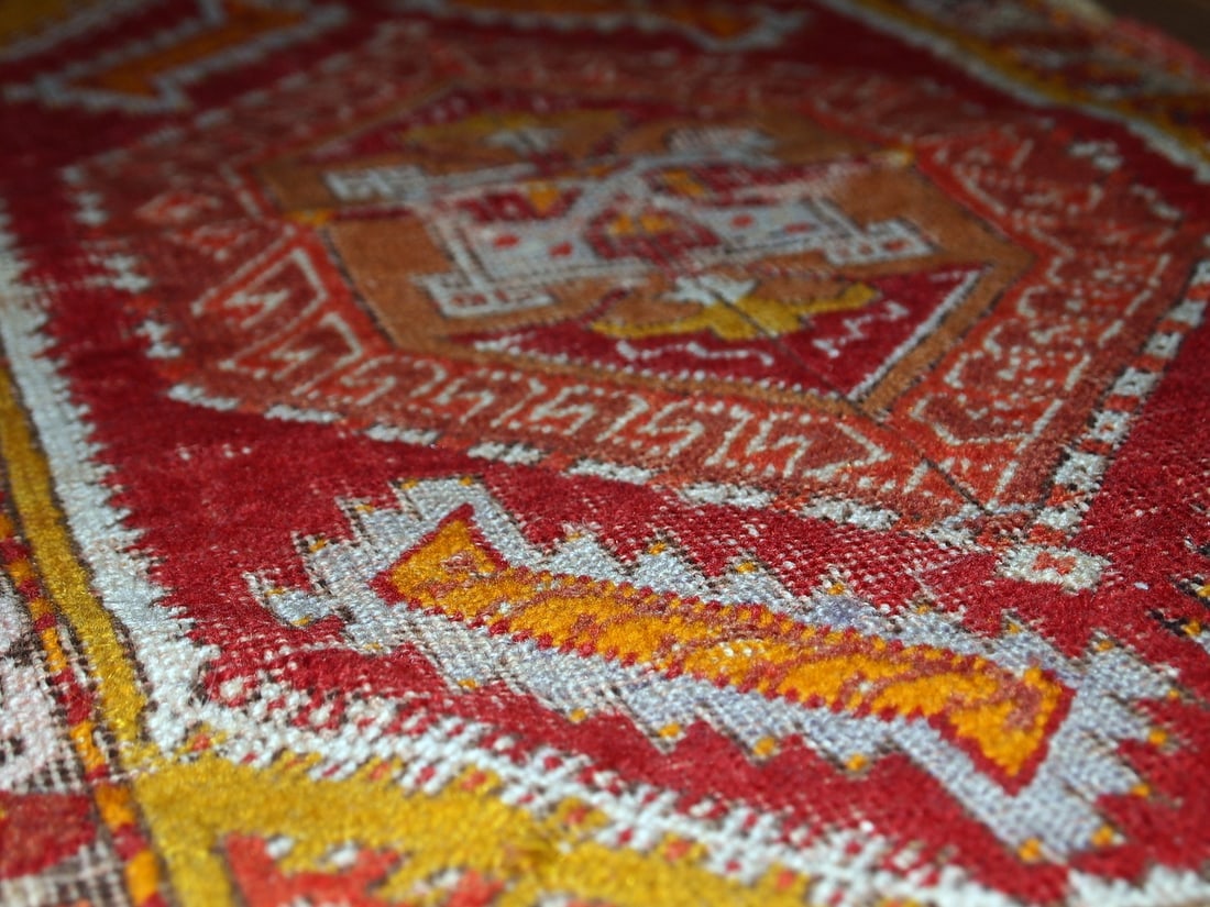 Handmade antique collectible Turkish Yastik rug 1.4' x 2.8' ( 44cm x 86cm ) 1920s - 10