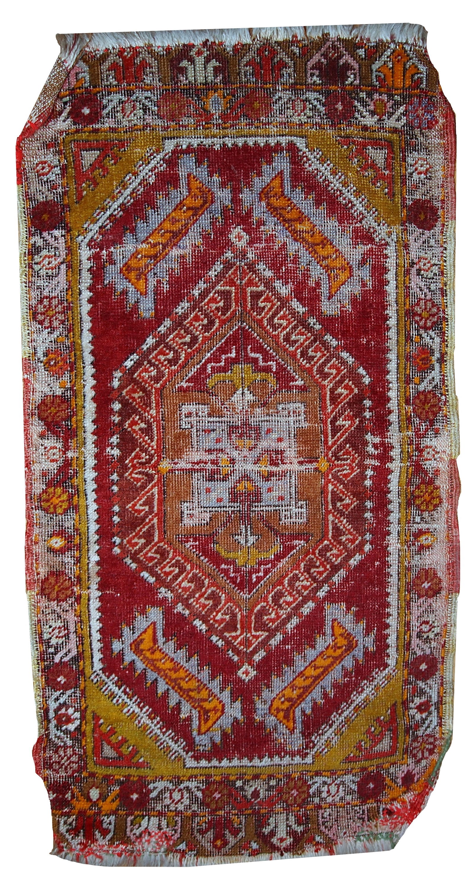 Handmade antique collectible Turkish Yastik rug 1.4' x 2.8' ( 44cm x 86cm ) 1920s (1 of 10)