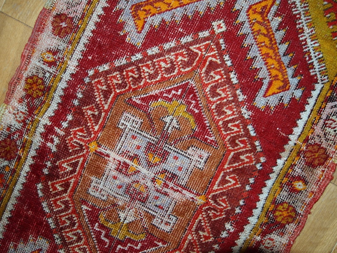 Handmade antique collectible Turkish Yastik rug 1.4' x 2.8' ( 44cm x 86cm ) 1920s - 3