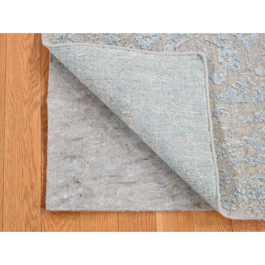 Beige, Jacquard Hand Loomed, Wool/Silk Tone on Tone Design, Runner Rug - 2