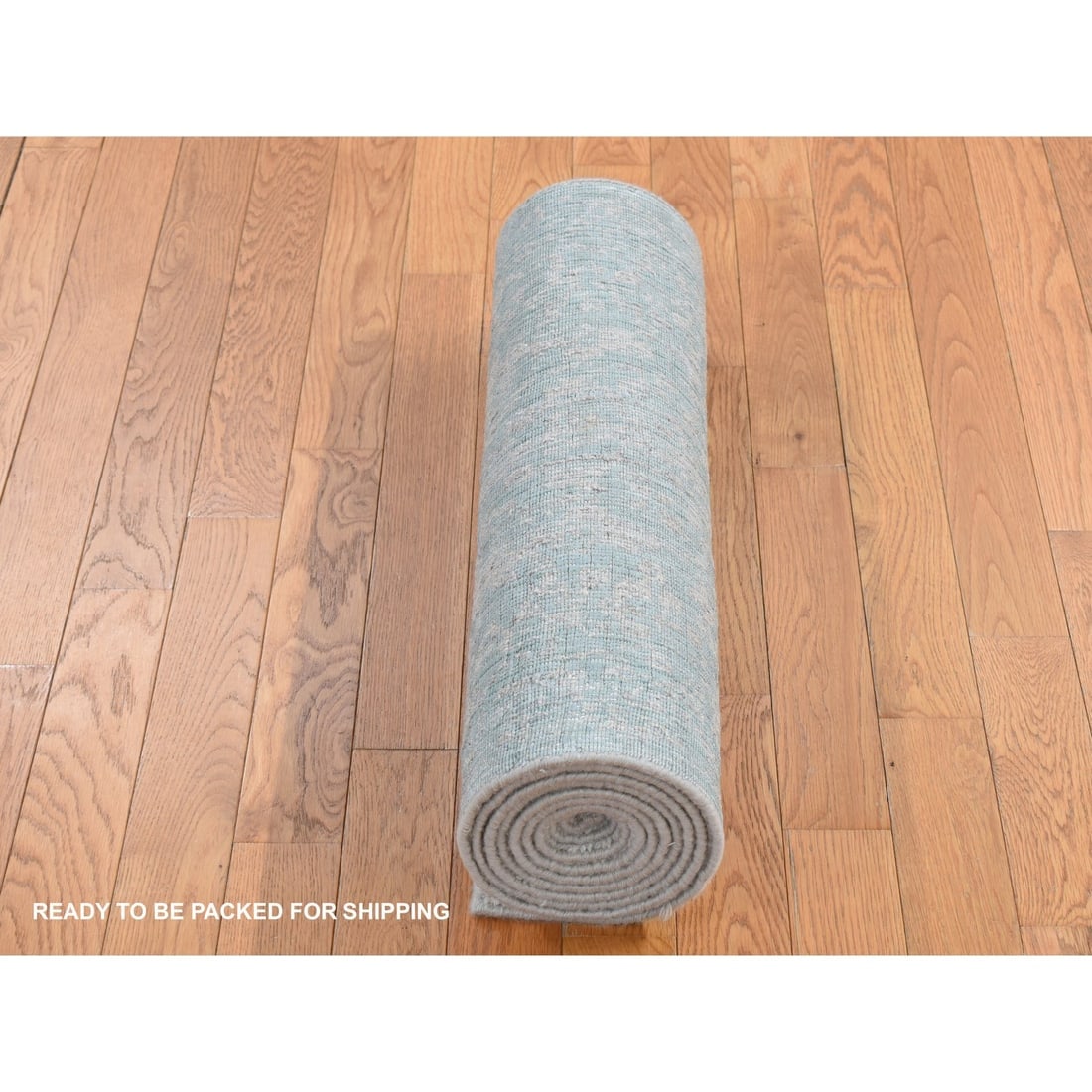 Beige, Jacquard Hand Loomed, Wool/Silk Tone on Tone Design, Runner Rug - 5