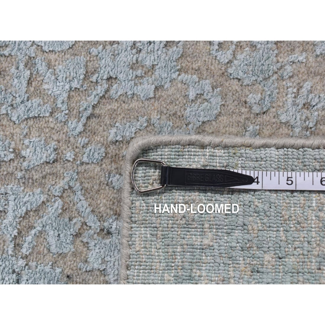 Beige, Jacquard Hand Loomed, Wool/Silk Tone on Tone Design, Runner Rug - 7