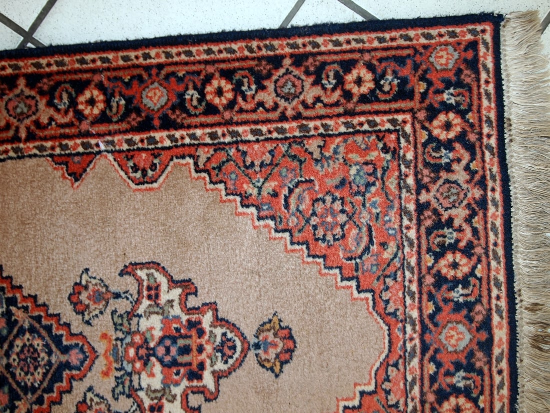 Handmade vintage Indo-Tabriz rug 1.9' x 3.9' (60cm x 118cm) 1960s - 2