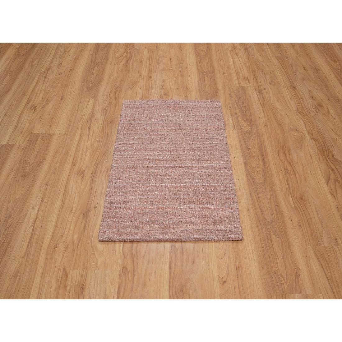 Tulip Pink Plain Modern Striae Design Hand Loomed Pure Wool Mat Rug - 2