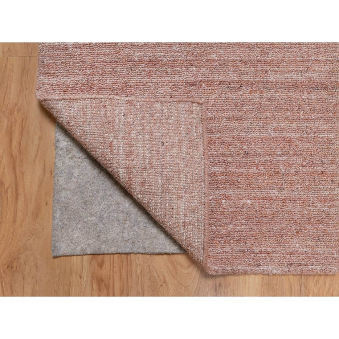 Tulip Pink Plain Modern Striae Design Hand Loomed Pure Wool Mat Rug - 3