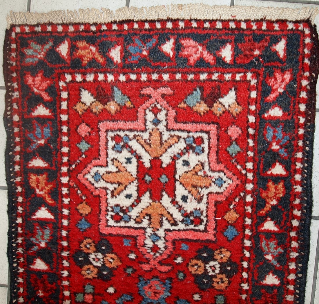 Handmade vintage Persian Karajeh runner 1.9' x 10.2' (57cm x 313cm) 1960s - 2