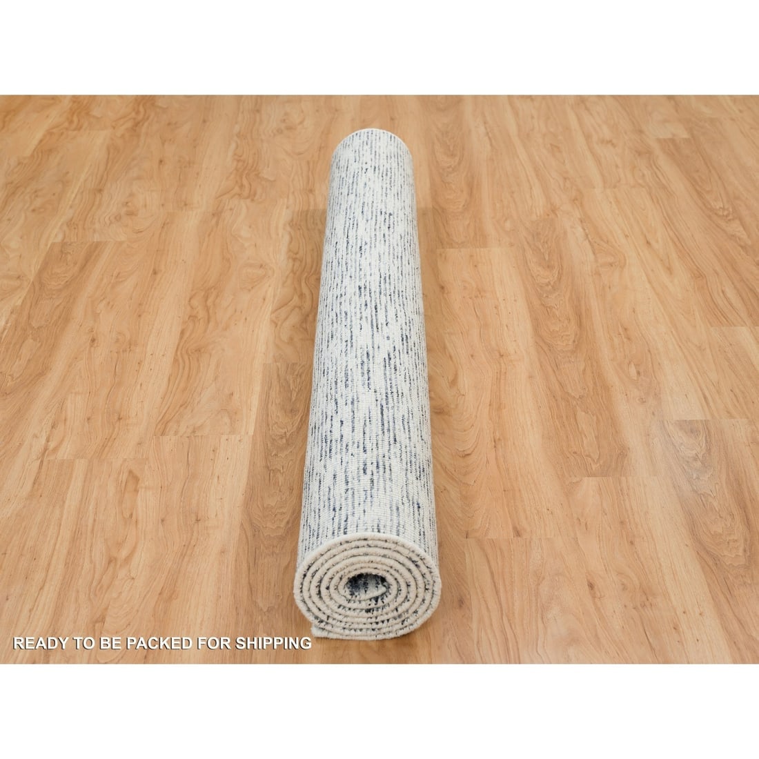 Blue and Ivory, Modern Striae Design, Pure Wool Hand Knotted Rug - 9