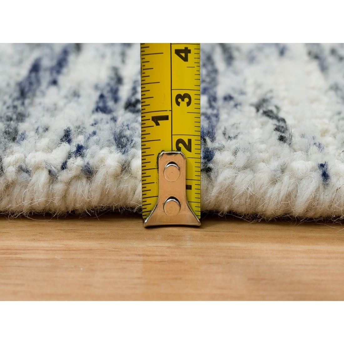 Blue and Ivory, Modern Striae Design, Pure Wool Hand Knotted Rug - 10