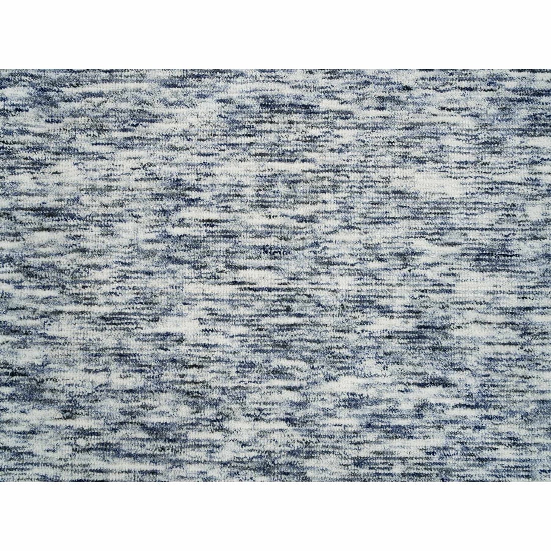 Blue and Ivory, Modern Striae Design, Pure Wool Hand Knotted Rug - 8