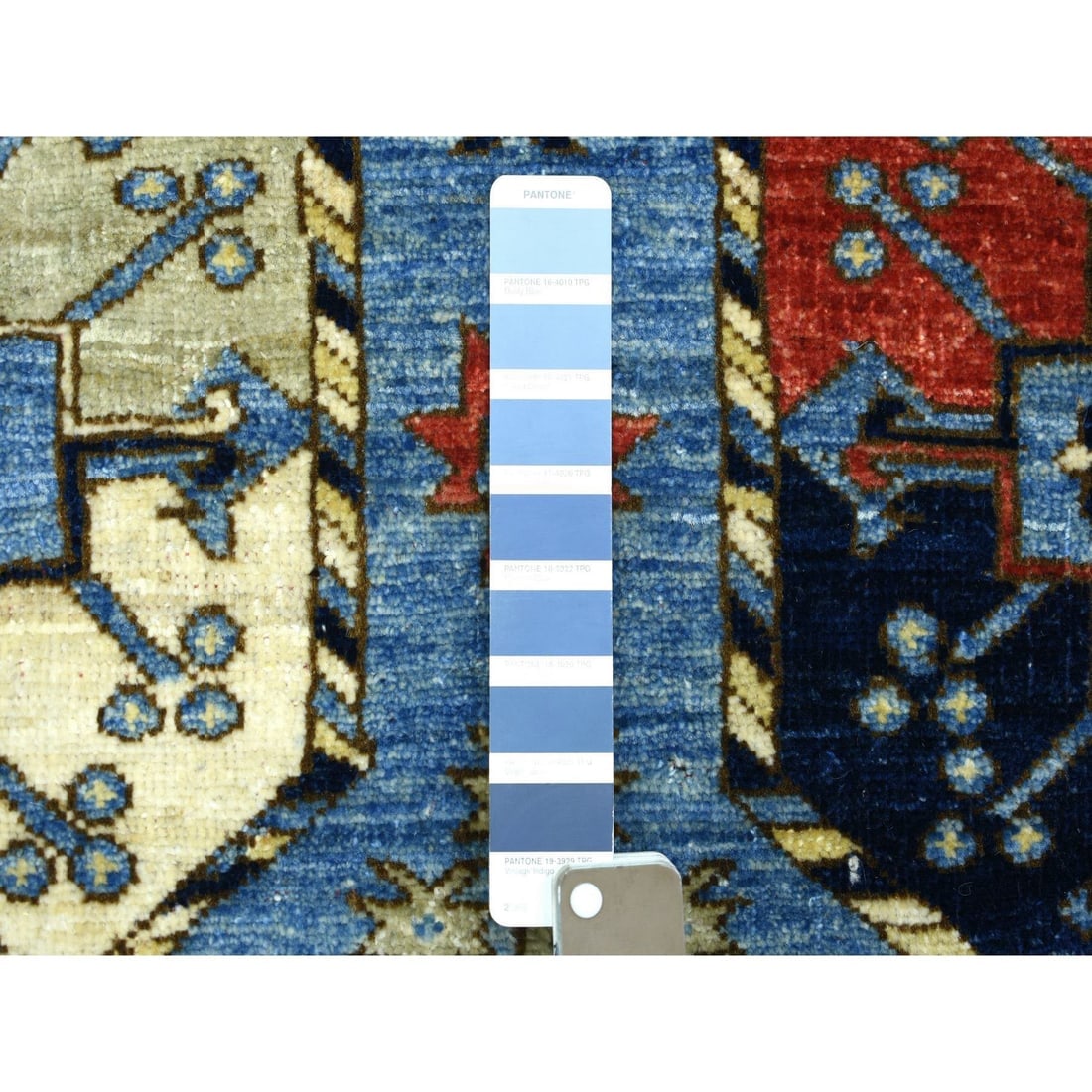 Blue, Dense Weave Soft Wool Hand Knotted Afghan Ersari Wide Runner Rug - 3
