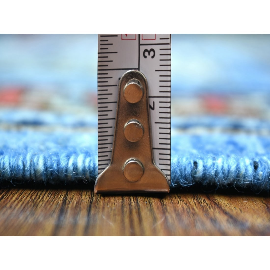 Blue, Dense Weave Soft Wool Hand Knotted Afghan Ersari Wide Runner Rug - 5