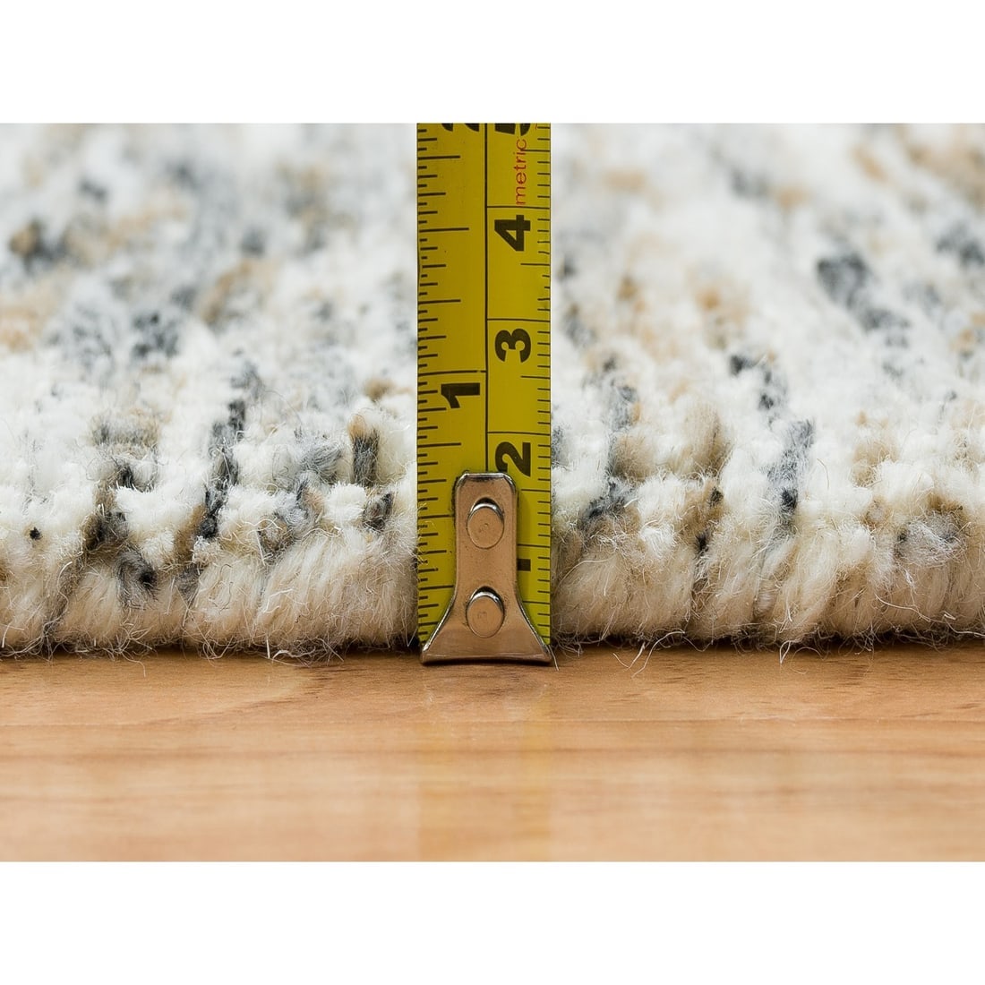 Beige Pure Wool Hand Loomed Modern Striae Design Oriental Rug - 10