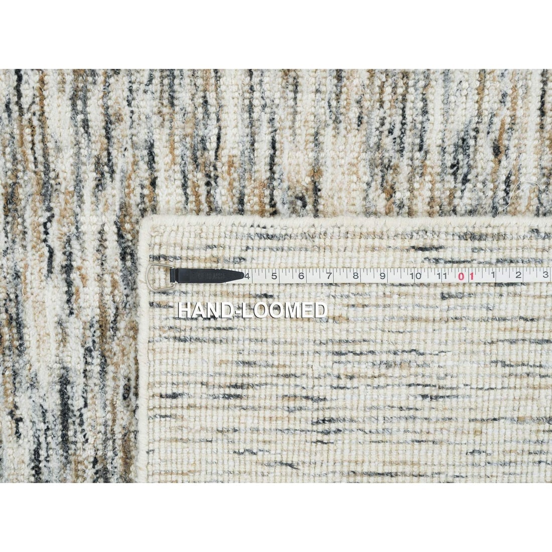 Beige Pure Wool Hand Loomed Modern Striae Design Oriental Rug - 11