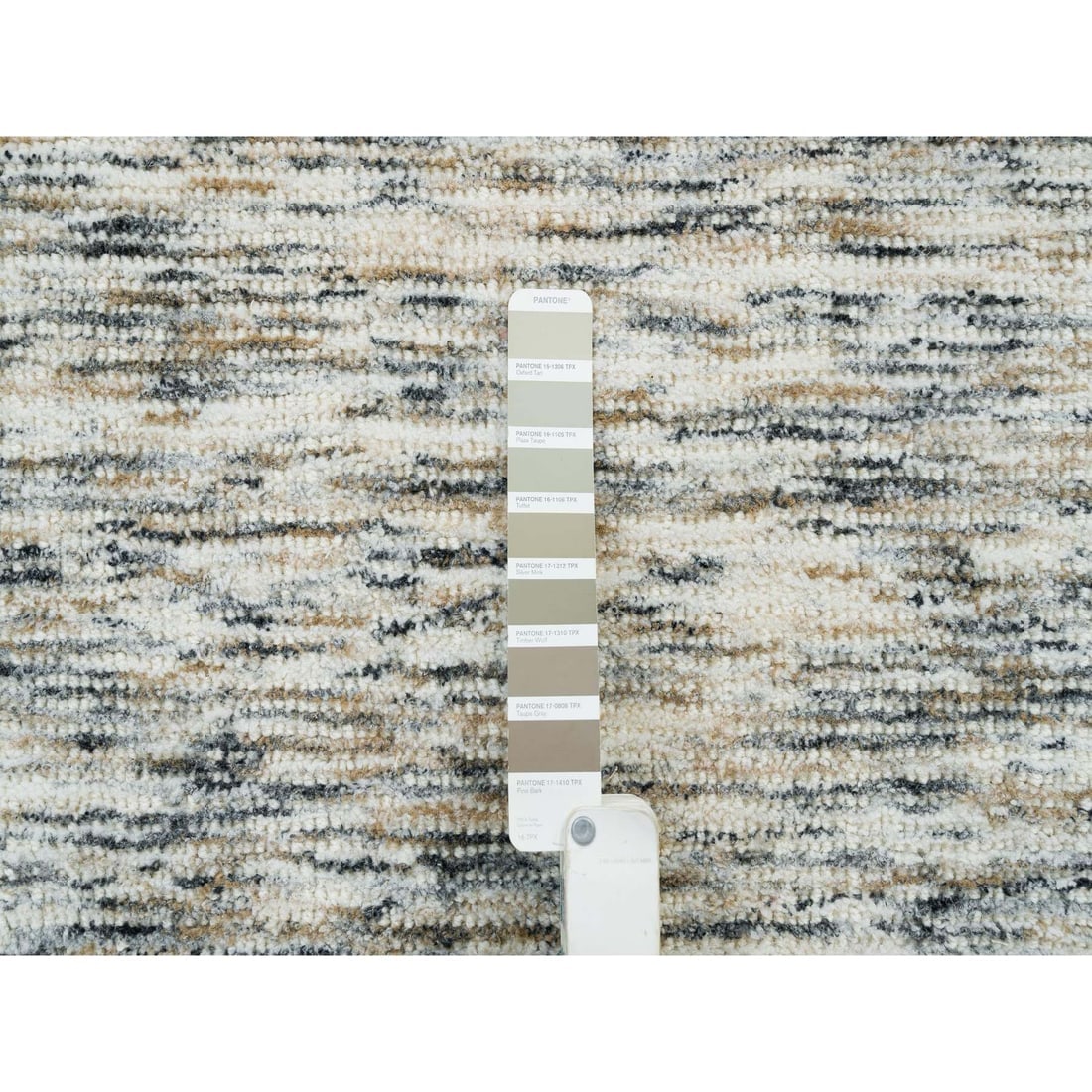 Beige Pure Wool Hand Loomed Modern Striae Design Oriental Rug - 7