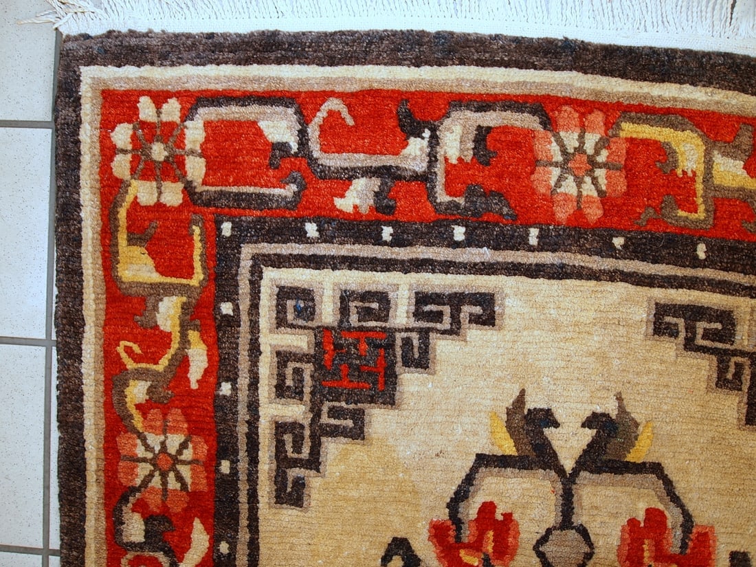 Handmade vintage Mongolian rug 2,9' x 5,2' ( 90cm x 160cm ) 1970 - 2