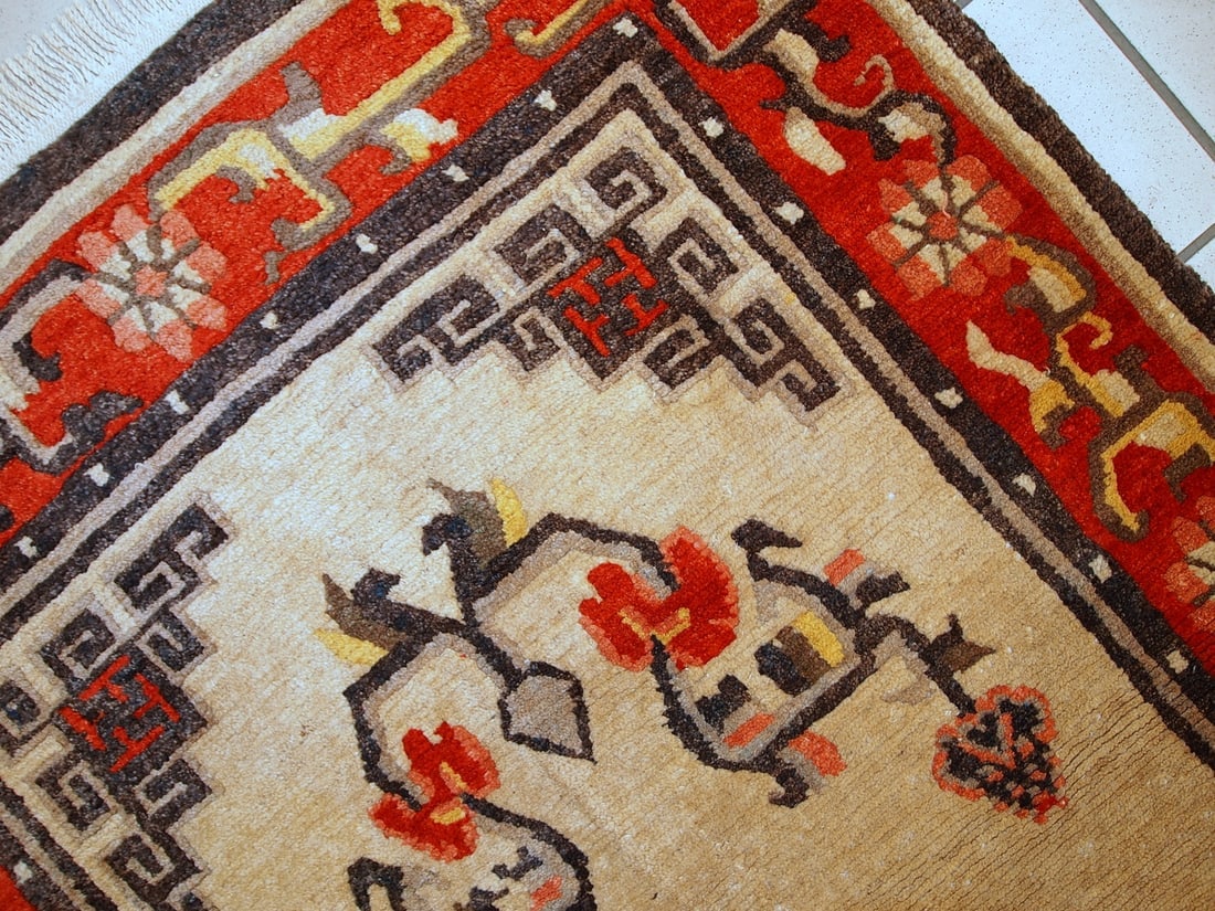 Handmade vintage Mongolian rug 2,9' x 5,2' ( 90cm x 160cm ) 1970 - 3