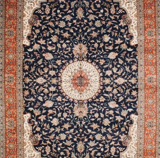 Hand Knotted Indo-Sarouk Navy Wool Oriental Area Rug Carpet 12' x 17'3" - 3