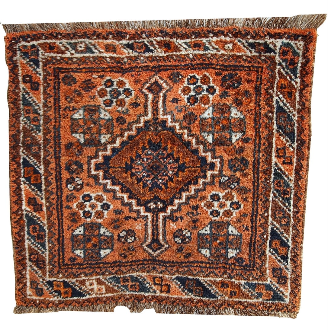 Handmade antique collectible Persian Shiraz bagface 2.6' x 2.8' ( 81cm x 85cm ) 1900s (1 of 14)